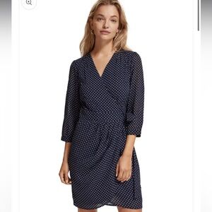 Scotch & Soda Women's Mini Wrap Dress (Navy Polka Dot)